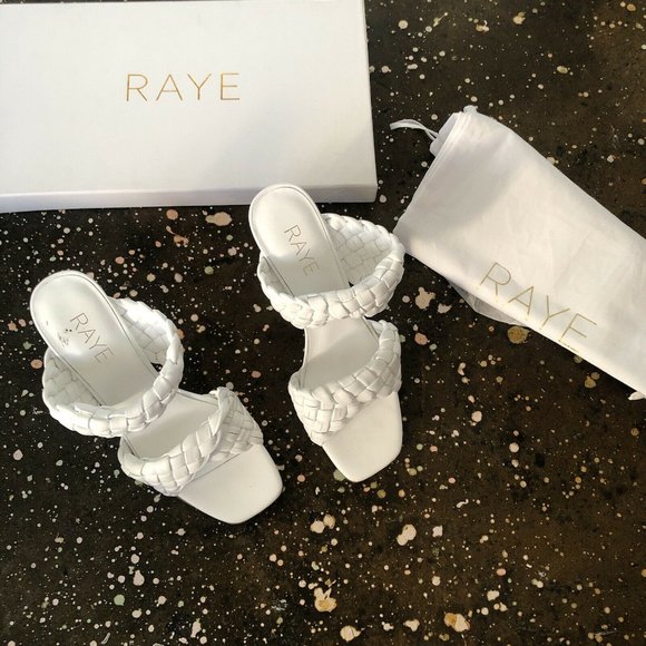 RAYE Jordan Heels White Woven Leather Square Toe Revolve 7.5 $228 - Picture 2 of 8